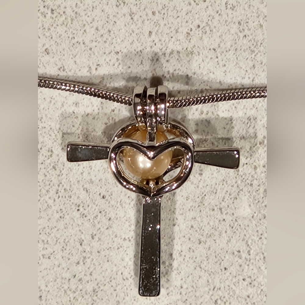 Silver Heart Cross Pendant Necklace